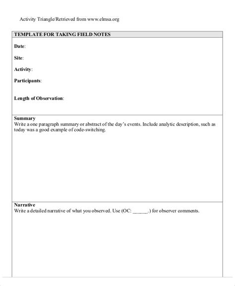observation field notes template